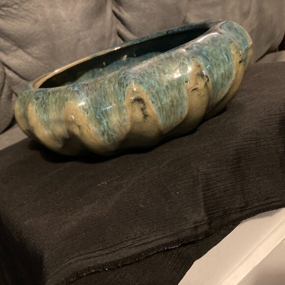 VTG 1960's Brush McCoy Scalloped Pottery Planter/Rose Bowl Vase-Blue/Green-EUC - Picture 3 of 9